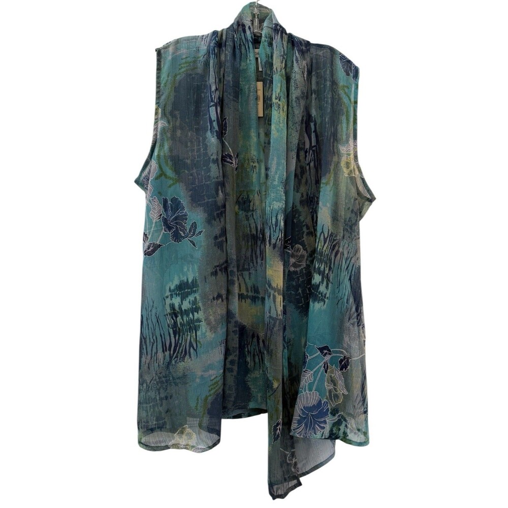 Coldwater Creek Water Floral Sheer Scarf Top OS One Size Multicolor Sheer NWT